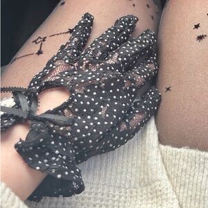 For Love And Lemons Black Polka Dot Lace Gloves